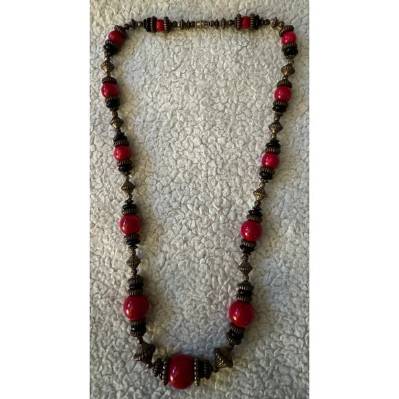Vintage 1980-1990 Red Onyx beaded necklace. - Picture 2 of 6